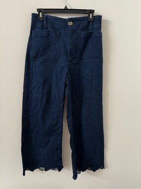 Maeve by Anthropolgie Dark Navy Cropped Wide-Leg Jeans with Scalloped Hem